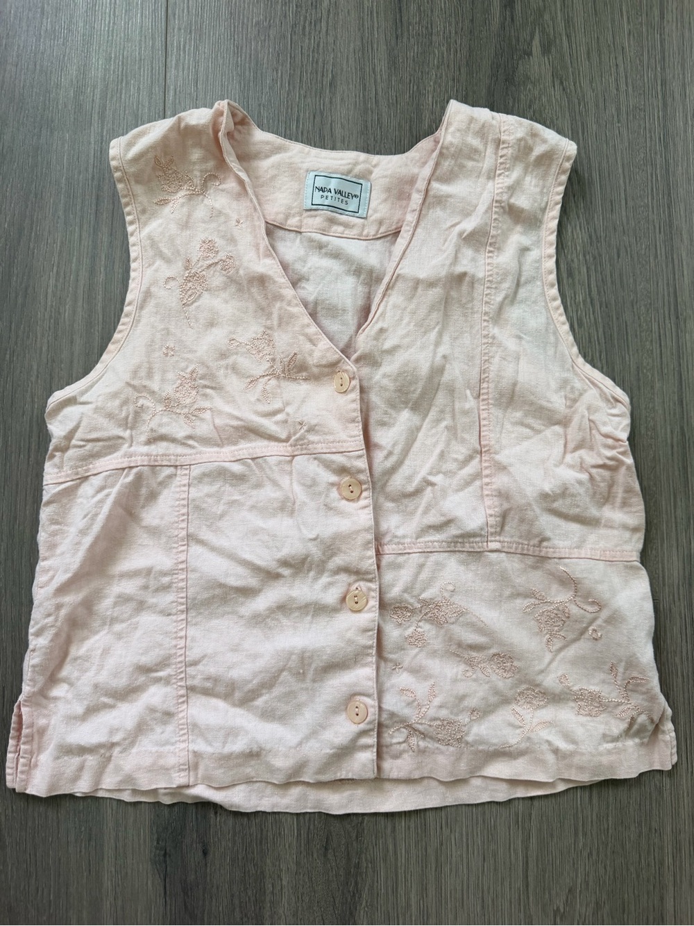 Vintage Napa Valley Petites Pale Pink Embroidered Button Front Vest